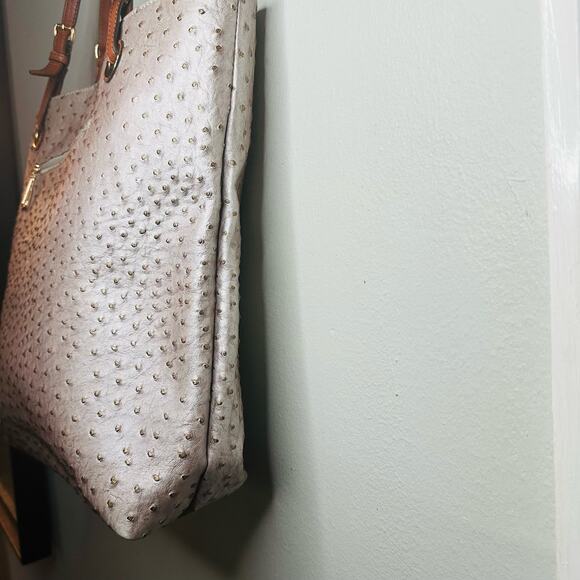 SCARLETON Rose Pink Synthetic Faux Ostritch Leather Brown Handles Zipper Bag - Picture 9 of 12